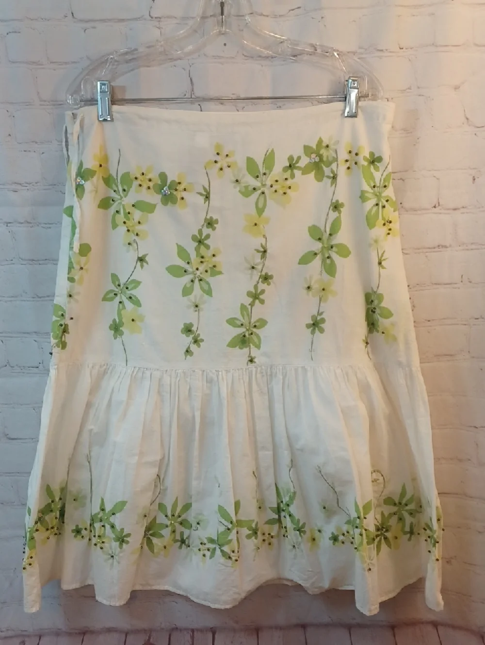 jh collectibles white floral embroidered beaded tiered skirt womens xl boho